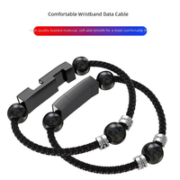 Gelang Mala Buddha dengan Kabel Data Pengisian Cepat USB Tipe-C, Manik-manik Paduan Seng, Anyaman Kulit untuk Earphone & Perangkat Android