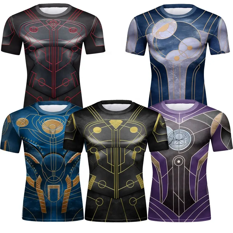 Nouvelle chemise de Compression hommes impression 3D à manches courtes Sport vêtements actifs pour hommes vêtements de sport Fitness musculation hauts d'entraînement