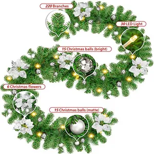 Рождественская светодиодная гирлянда из ротанга, декоративная зеленая Рождественская гирлянда, Искусственная елка из ротанга, баннер, декоративный венок, 2,7 м