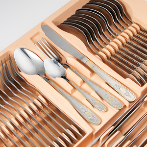 Trong kho nóng bán nhà hàng bạc Bạc mạ vàng bạc thép không gỉ 72 cái thiết lập dao kéo trong trường hợp bằng gỗ - Product Image 4