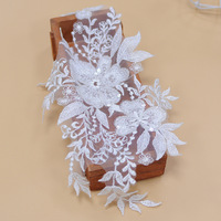 Nouveau Design blanc pur luxe nouveau Design fleur 3d fleur Applique perles paillettes fleur broderie Patch dentelle