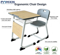 Table et chaise ergonomiques en bois pour enfants, réglables, pour l'étude, bureau individuel et chaise pour salle de classe, salle de formation, mobilier scolaire
