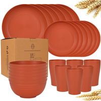 Nouvel arrivage Vaisselle colorée en paille de blé Ensembles de vaisselle 24 pièces Bol et vaisselle Assiette à dîner Bol à soupe pour la maison Camping