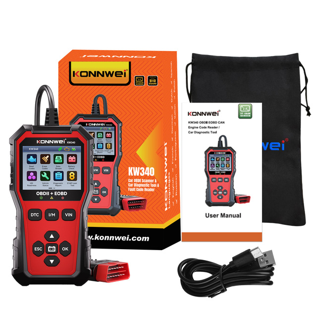 Cost Effective KONNWEI Car Engine Scanner KW340 Automotive OBD2 EOBD Diagnostic Tool with 12V Battery Tester