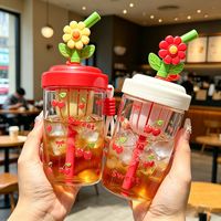 Gobelet en verre portable avec poignée et paille, élégant pour thé aux fleurs et infusion froide, tasse stylée pour usage quotidien, idéal pour la maison et les voyages