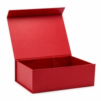 Boîte cadeau rigide rouge à couvercle rabattable avec ouverture à charnière, diviseurs internes, présentation au détail, emballage en gros et fourniture personnalisée