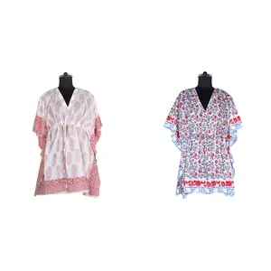 Impresionante caftán corto de algodón para mujer, fabricante de ropa de mujer, kimono de algodón indio de diseñador, caftán largo y corto