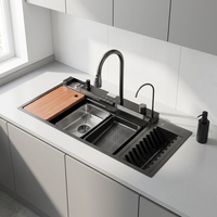 Évier de cuisine moderne sous plan, simple bac, en acier inoxydable de haute qualité, avec robinet cascade intelligent extractible, garantie 5 ans