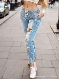 <span class=keywords><strong>Jeans</strong></span> da <span class=keywords><strong>Donna</strong></span> Taglie Forti alla Moda a Vita Alta Lavati Elasticizzati Strappati Skinny - Product Image 3