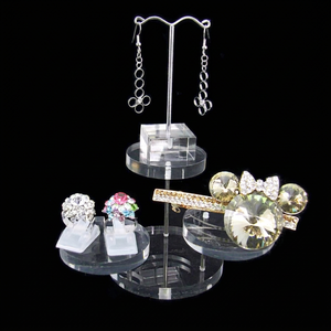 <b>Acrylic</b> Jewelry <b>Display</b> <b>Stand</b> 3 Tiered Rotating Desktop Holder for Earrings Rings Brooches Modern Style Polished Plastic - Product Image 1