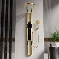 Robinet de douche mural à cascade grand modèle à 5 poignées en aluminium gris canon, corps en laiton, noyau en cuivre, température constante, affichage numérique