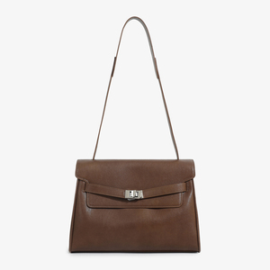Sac à bandoulière minimaliste en cuir PU véritable marron 2026, couleur unie, avec rabat et fermoir, pour usage quotidien toutes saisons - Product Image 1