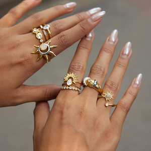 Designer <b>Ring</b> Set Gold Tone Sun <b>Moon</b> Star Zircon Women's Fashion Jewelry Gift - Product Image 4