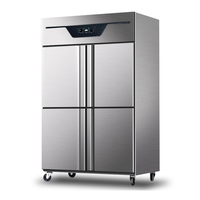 Meilleur réfrigérateur-congélateur vertical professionnel en acier inoxydable à 4 portes, double température, commande numérique, dégivrage automatique