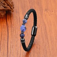 Bracelet en cuir et pierre naturelle de luxe, fait main, avec fermoir magnétique en acier inoxydable, bijoux de mode pour hommes et femmes, accessoires cadeaux