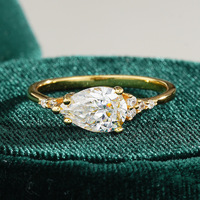 Bagues en argent 925 plaqué or 18 carats avec zircone cubique VVS et moissanite véritable taille poire, bijoux de mode personnalisés, nouvelle collection, vente en gros