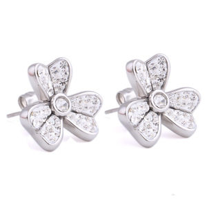 Flower <b>Stud</b> <b>Earrings</b> White Diamond Encrusted 304 Stainless Steel Gift Jewelry - Product Image 1