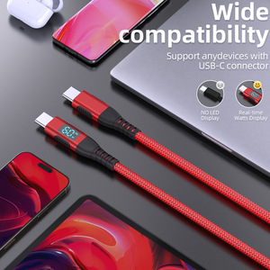 Câble USB C vers Type C tressé en nylon avec affichage numérique 3A 5A 60W 100W, câble rapide pour iPhone iPad <span class=keywords><strong>Samsung</strong></span> - Product Image 4