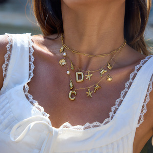 Collier en acier inoxydable avec pendentif thème étoile de mer, coquillage et perle, chaîne de clavicule, bijou cadeau - Product Image 3