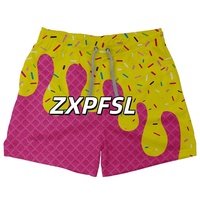 Shorts de plage en toile élastique pour hommes et enfants, avec logo personnalisé, faible MOQ, poche anti-perte pour téléphone, séchage rapide, imprimé décontracté, été