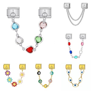 Colorful Stone Round Heart Daisy Devil's Eye Chain Link Fit 9mm Stainless Steel Italian Charm Bracelet DIY Beads Making Jewelry - Product Image 1