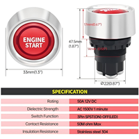 Interrupteur à bouton-poussoir marche/arrêt SPST 12VDC 3 broches Momentané 12 volts Lumière LED rouge IP65 Électronique pour véhicules marins Course