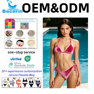 Maillot de bain sexy pour femme, conception OEM à faible MOQ, sans couture, personnalisé, réversible, taille haute, string, triangle, <span class=keywords><strong>bikini</strong></span> en velours 2026 - Product Image 1