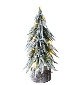 Искусственные рождественские украшения, подсвеченная настольная Рождественская елка со снегом и деревянной основой