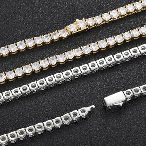 嘻哈个性钻石18k镀金铜弹簧扣锆石男士网球项链 - Product Image 5