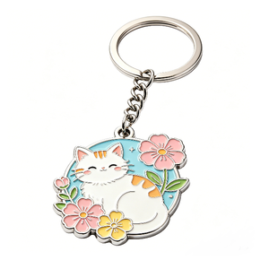 Custom Enamel <b>Cat</b> Keychain Metal Key <b>Ring</b> Floral Pendant Zinc Alloy Souvenir Gift - Product Image 1