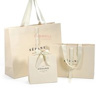 Sac de shopping en papier kraft beige crème de luxe recyclé pour vêtements, chaussures, impression d'écran, longueur de la main, logo personnalisé, emballage cadeau