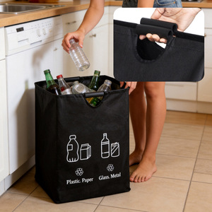 Foldable Recycling <b>Bin</b> Large Capacity Rectangular Polyester Indoor Storage Basket For Plastic Paper Glass <b>Metal</b> Waste Sorting - Product Image 2