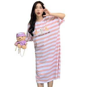 Camisón a Rayas de Estilo Coreano para Mujer, Verano 2025, Holgado, Talla Grande, Se Puede Usar <span class=keywords><strong>en</strong></span> Exteriores, Ropa de Dormir para Mujer - Product Image 5