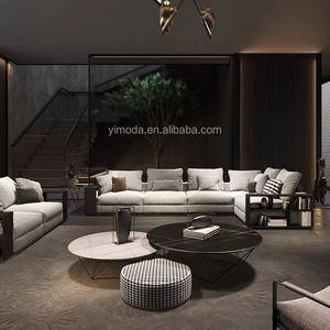 أثاث غرفة معيشة فاخر بتصميم إيطالي مقطعي 1 + 2 + 3 أريكة سوداء رمادية الشكل L - Product Image 3