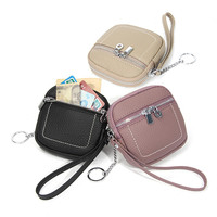 Porte-clés en cuir véritable Fashion Design Women Wallet Pouch Double Zipper Small Real Leather Mini Coin Purse Credit Card Holder