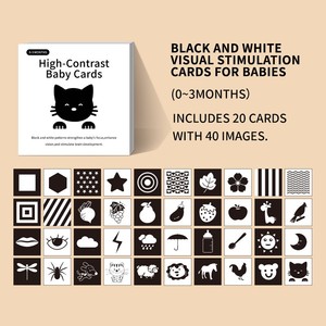 Juguetes Educativos Tempranos para Bebés, Tarjetas de Visión en <span class=keywords><strong>Blanco</strong></span> y Negro de Gran Tamaño, Tarjetas de Estimulación Visual para Recién Nacidos de 21 cm en Inglés - Product Image 1