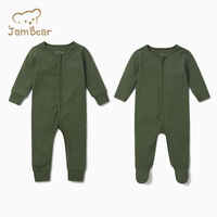Combinaisons en coton biologique unisexe pour bébé, barboteuses à fermeture éclair inversée, pyjamas à manches longues, combinaisons de nuit vierges