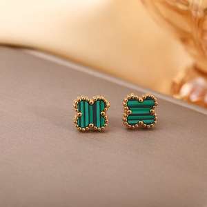 <span class=keywords><strong>Pendientes</strong></span> de Acero Inoxidable Chapados en <span class=keywords><strong>Oro</strong></span> de 18K de Alta Gama, Diseño Geométrico de Trébol de Cuatro Hojas, Modernos, Unisex, al por Mayor - Product Image 4