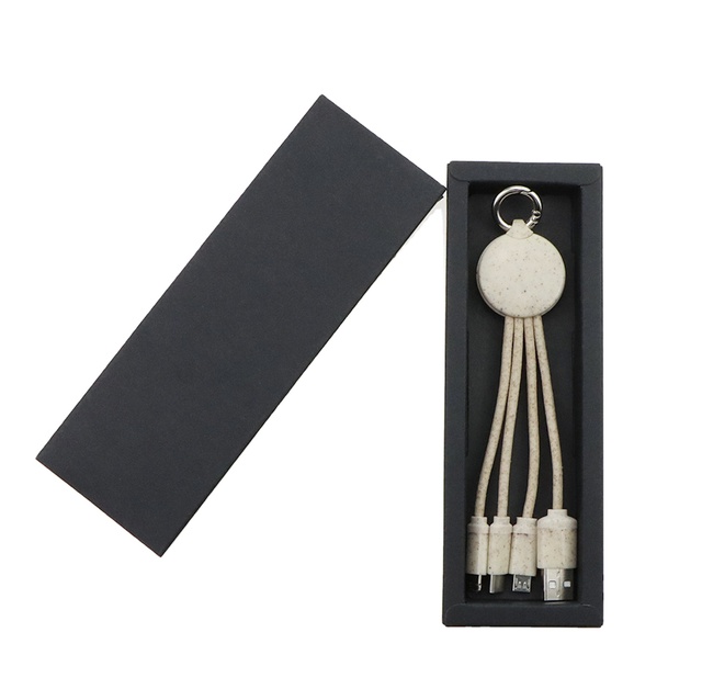 OEM Wholesale Customizable Logo Printing Business Gift Wheat Straw Usb Charging Cable 3 4 5 6 in 1 Charging Cable Keychain Gift