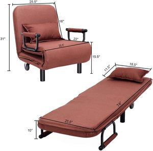Sleeper Sofa <strong>Chair</strong> <strong>Bed</strong> Folding <strong>Arm</strong> Lounge Couch <strong>Chair</strong> with Pillow and 5 Position Adjustable Backrest for Living Room Home Office - Product Image 3