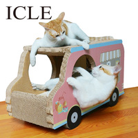 ICL-vente en gros OEM ODM personnalisé rose crème glacée forme chat carton grattoir maison lit pour dormir jouer
