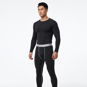 <b>Men's</b> Black Long Sleeve <b>Compression</b> Shirt Full Length <b>Tight</b> Fit Crew Neck Quick Dry Sporty Solid Color Spandex Polyester - Product Image 1