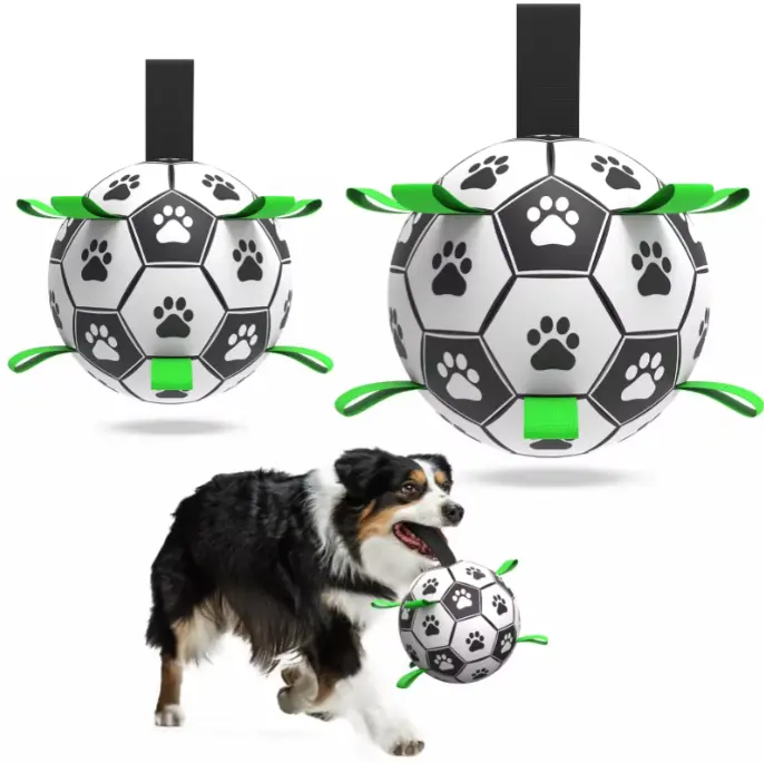 Mainan bola sepak interaktif anjing peliharaan TPU tiup tidak bisa dihancurkan dengan tali anyaman nilon