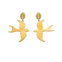 Nouveautés Boucles d'oreilles pendantes en forme d'oiseau vintage tendance en acier inoxydable plaqué or 18 carats pour femmes
