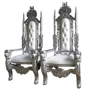 King Lion Head Luxury High <b>Back</b> Leather Throne <b>Chair</b> French Fabric Tufted Furniture Wood Carving Silver Finish for Traditional - Product Image 1
