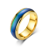 Bague d'humeur imperméable à changement de couleur selon la température, en acier inoxydable plaqué or PVD, inaltérable, pour femmes et hommes, vente en gros