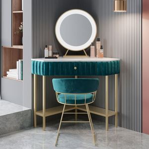 Nordic <strong>Corner</strong> <strong>Small</strong> Bedroom Marble Triangle Shape Light Luxury <strong>Corner</strong> <strong>Dressing</strong> <strong>Table</strong> with Slender Gold Metal Bracket - Product Image 1