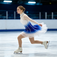 Robe de patinage sur glace dégradé bleu et blanc, ornée de strass scintillants, sans manches, pour enfants et adultes, pour compétition et spectacle