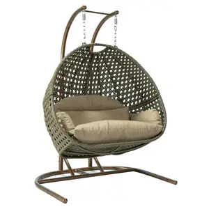 Hanging Outdoor Chair All Weather Half Cut Wicker Hanging Chair Rattan Patio Swing Chair Outdoor