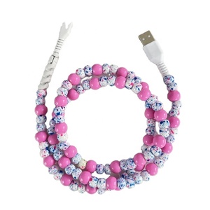 Nouveau design tendance, <span class=keywords><strong>cordon</strong></span> de données universel de type C pour téléphone et ordinateur, perles florales, rose clair, violet, chargeur - Product Image 4
